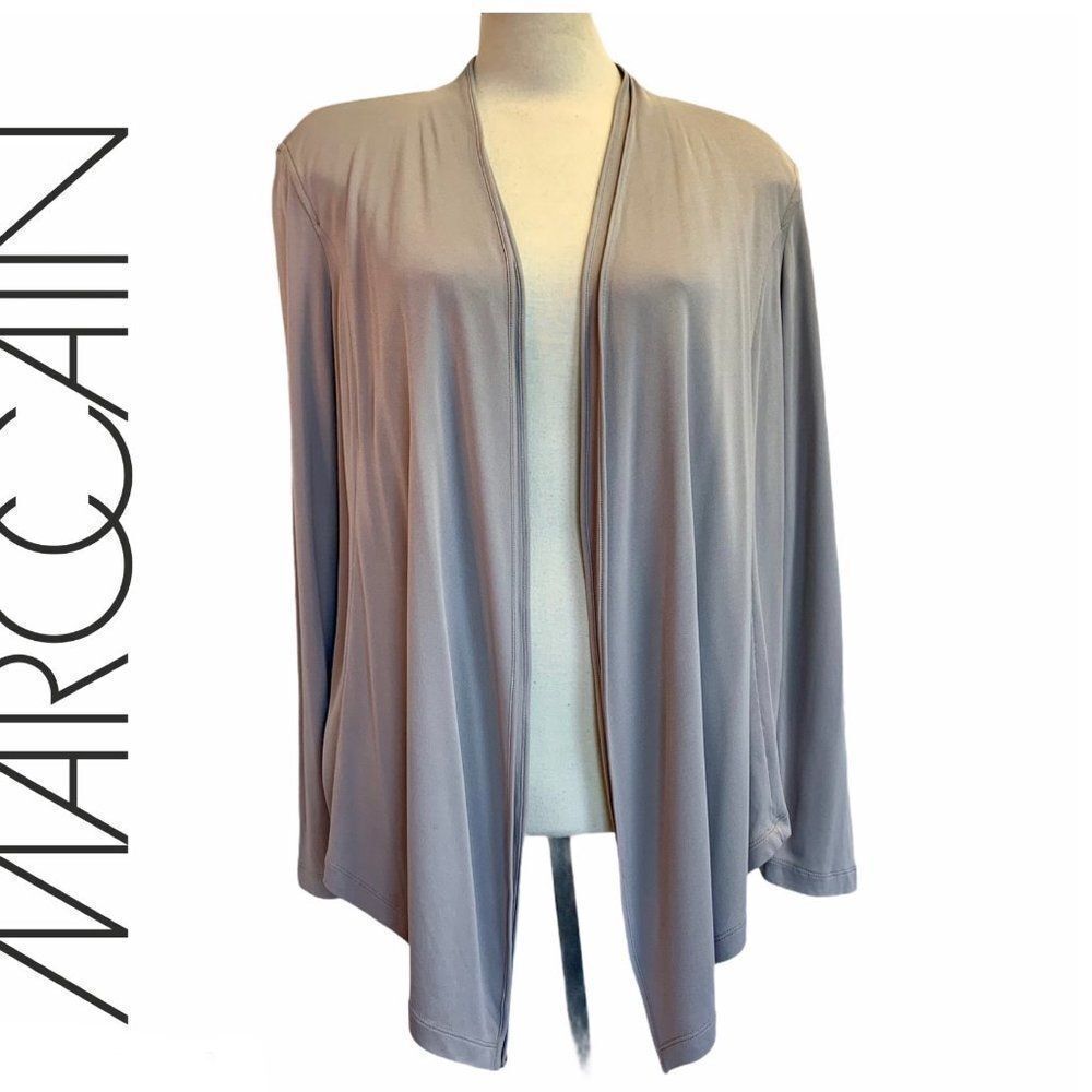 Marc Cain brown taupe open front silk Cardigan Sz XL/14
